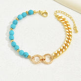 A Creative And Luxurious Instagram Style Double Ring Turquoise Multi Chain Mixed Bead Bracelet For Women's Vacation And Date Gifts