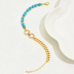 A Creative And Luxurious Instagram Style Double Ring Turquoise Multi Chain Mixed Bead Bracelet For Women's Vacation And Date Gifts