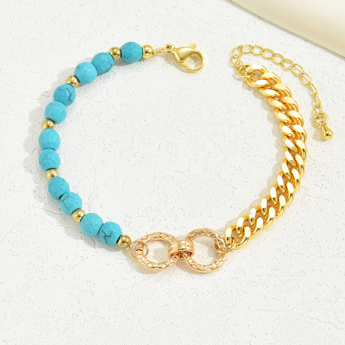 A Creative And Luxurious Instagram Style Double Ring Turquoise Multi Chain Mixed Bead Bracelet For Women's Vacation And Date Gifts