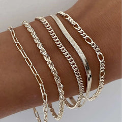 5pcs Silver Bracelets For Women, 14K Silver Plated Dainty Bracelets Set For Women Trendy Adjustable Stackable Bracelets